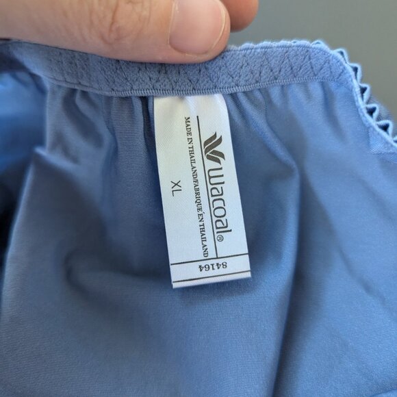 Vintage Wacoal Satin Second Skin High Cut Embroidered Panties Blue XL 84164 - Picture 6 of 12